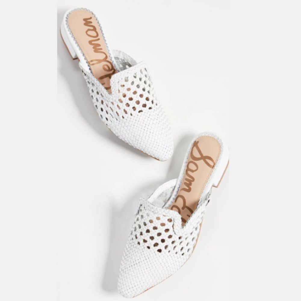 Sam Edelman Woven Pointed Toe Clara Mules in White Size and 1 inch heel